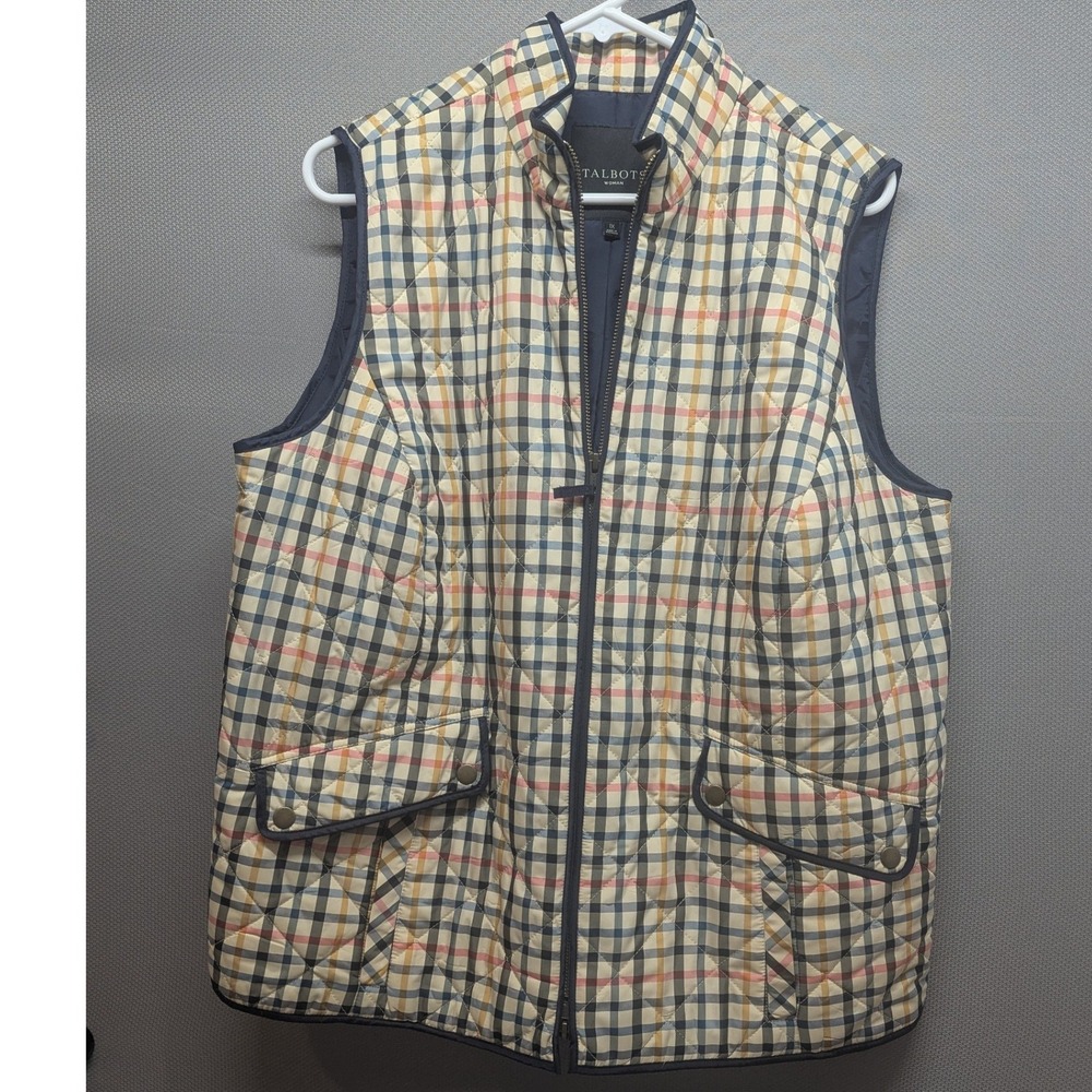 Talbots Quilted Vest Plaid Multi-Color Full Zip Pockets Plus Size 1X Cozy Fall